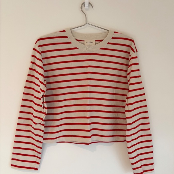 Sezane Elina Marinière Ecru/ Red - Size L - Picture 2 of 5